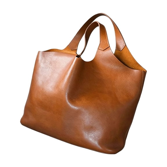 Soft Polyurethane Vintage Finish Tote Bag Spacious Large Capacity Open Top Shoulder Handbag for Women Laptop Work Travel University Shopping Lightweight Water-Resilient Casual Everyday