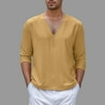 thumbnail image 2 of MIXUE Mens T-Shirts Summer Solid Color V Neck Long Sleeve Casual Beach Pullover Tops Tee Shirts Sportwear,Brown,XL, 2 of 4