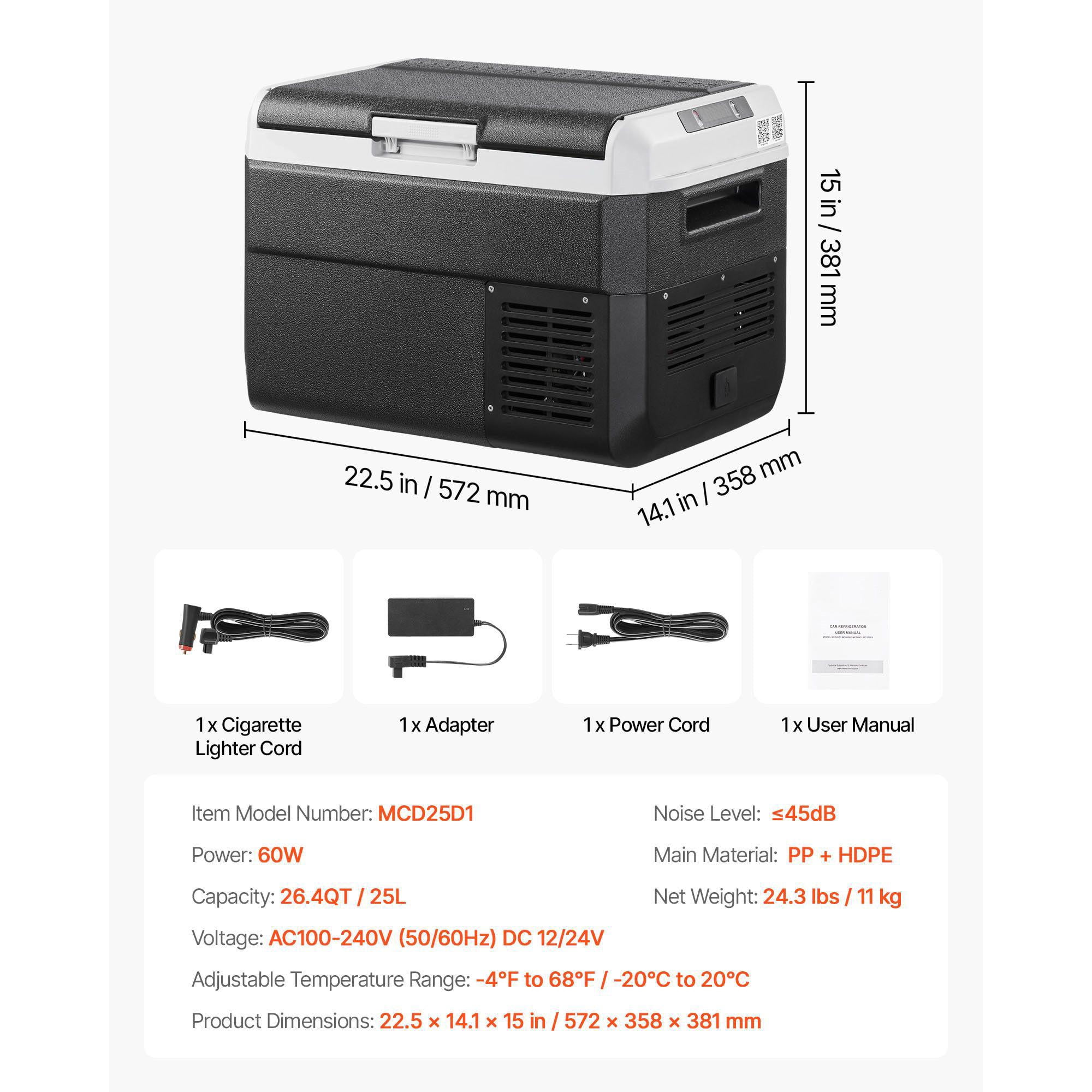 12V 26.4QT Car Refrigerator Freezer Portable Electric Cooler with Adjustable Temperature for Camping Travel RV