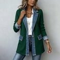 thumbnail image 4 of Women Denim Patchwork Jacket Long Sleeve Button Cardigan Jackets | Denim Patchwork Jackets for Women Rollable Denim Cuffs Collared Shirt Jacket Side Jean Pockets Cardigan Jackets, 4 of 6