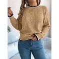thumbnail image 2 of Sweaters for Women Striped Trim Drop Shoulder Sweater Sweaters Khaki S, 2 of 8