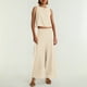 thumbnail image 4 of Conjunto de dos piezas de lino de color liso para mujer: top corto sin mangas con botones y pantalones de pierna ancha, tejido transpirable para el verano, 4 of 8