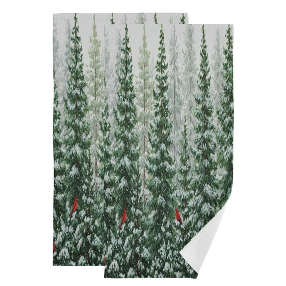 Qxltty Winter Green Pine Tree Face Towel Set of 2 Polyester Cotton Soft Bath Towels for Bathroom Kitchen Hotel Spa 28.3x14.4in