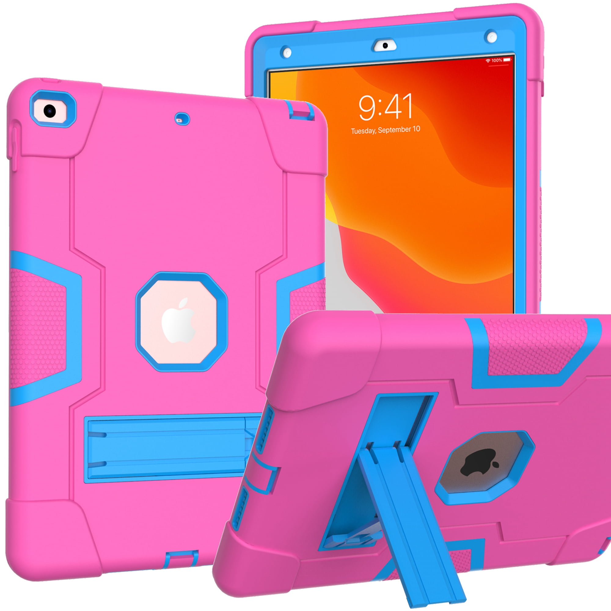 Dteck Case for iPad 9th Gen/8th Gen/7th Gen, iPad 10.2 Shockproof Case 2021/2020/2019, Heavy Duty Hybrid Rugged 3 Layer Full Body Protection Case with Built-in Kickstand,Rose/Blue - Walmart.com