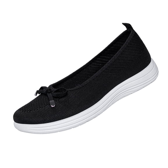 KIJBLAE Women's Plus Size Knit Mesh Low Cut Comfort Flats, Breathable Lightweight Slip On Daily Shoes Black 36