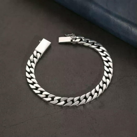 K-KED Real 925 Sterling Silver Bracelet Men Women Solid 8mm Curb Link Bracelet 7-8inch-21cm/7.87inch-37-38g