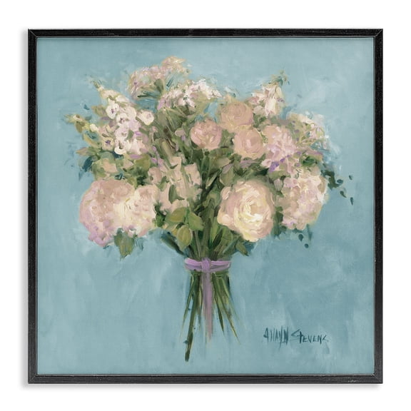 Stupell Industries Shabby Chic Rose Bouquet Flower Blue Pink Black Framed Giclee Art, 12 x 12, by Jadei Graphics