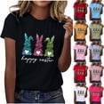 thumbnail image 6 of Short Sleeve T-Shirts for Women Easter Day Holiday Outfits Plus Size Cute Bunny Rabbit Animal Floral Print Tops (L, Wine 01), 6 of 6