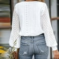 thumbnail image 5 of AXXD White Basic Fashion Tops for Women Trendy Summer 2024 Lace Button V-Neck Long Sleeve Casual T-shirt Top Solid Blouse, 5 of 8