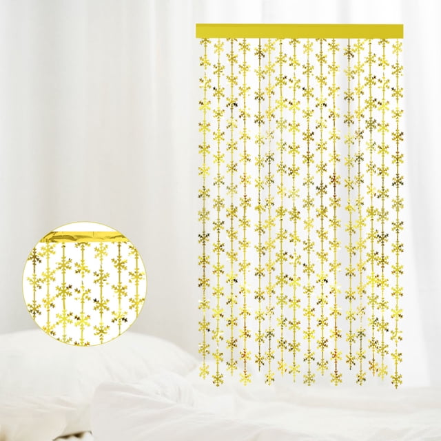 Nvzi Paquete de 3 serpentinas de copos de nieve de 3,28 x 6,56 pies para decoración de fondo, cortinas de lluvia mate de un solo color para puerta para Navidad,dorado