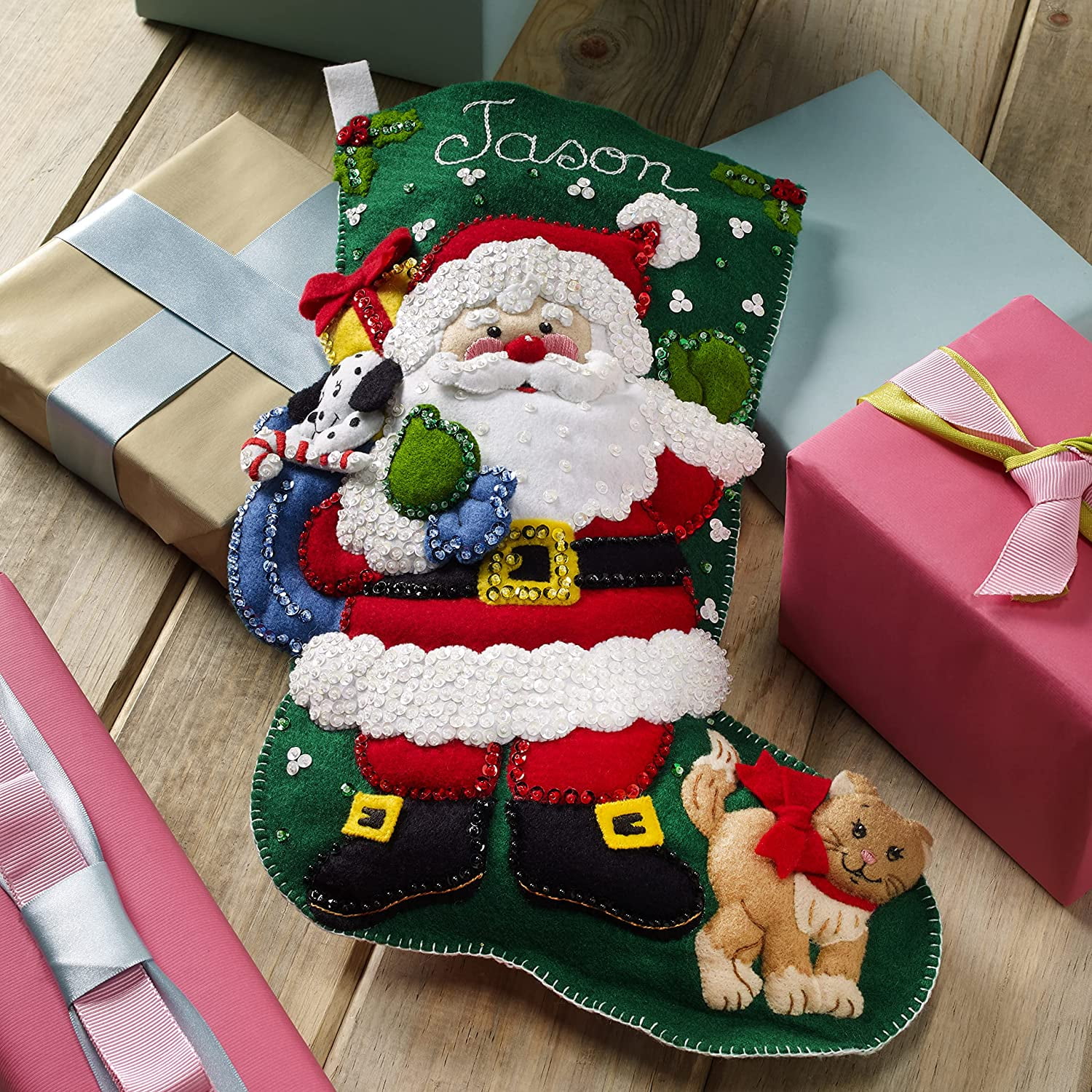Bucilla Felt Stocking Applique Kit 18 Long-Santa's Furry Friends 