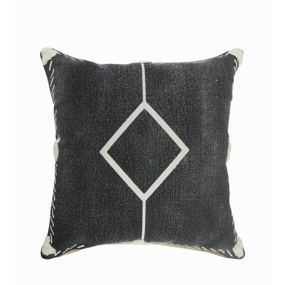 Ox Bay 20" x 20" Hand-Woven Black/ Cream Diamond Organic Cotton Pillow Cover