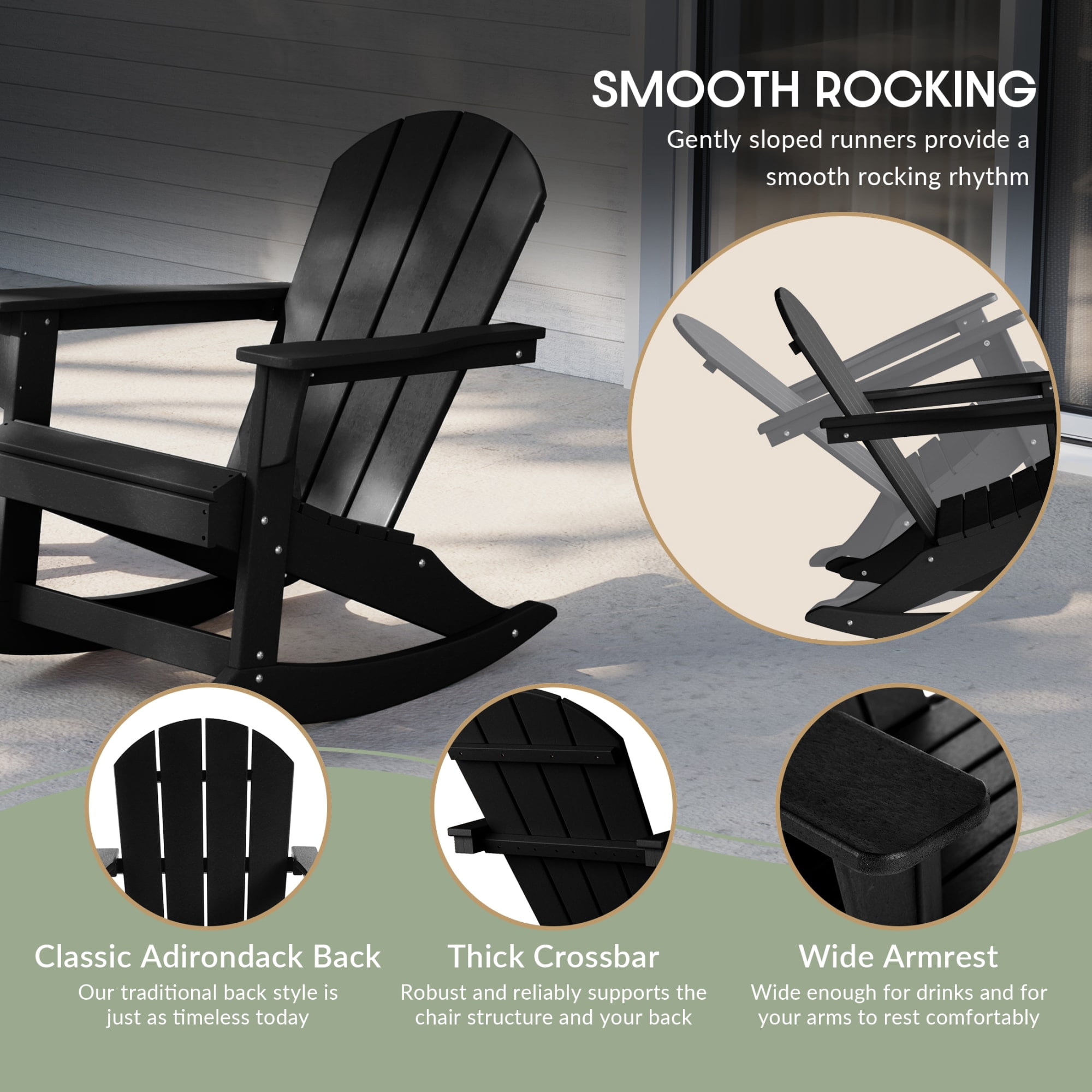 WestinTrends Malibu Outdoor Patio Porch Rocking Adirondack Chair (Set of 2), Black