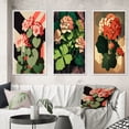 thumbnail image 1 of Designart "Retro Geranium Blooming in Red and Green I" Floral Framed Wall Art Set Of 3 - Red Traditional Frame Gallery Wall Set For Home Decor, 1 of 6