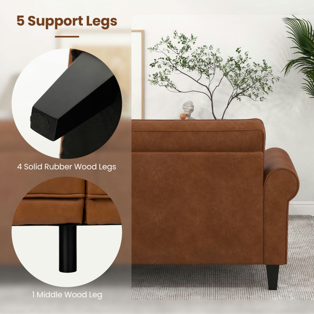 Finihen Loveseat Sofa, PU Leather Sofa Couch, PU Leather Modern 3-Seater Sofa Couch with 2 Detachable Back Pillows, for Living Room, Bedroom, Brown Finihen Loveseat Sofa, PU Leather Sofa Couch, PU Leather Modern 3-Seater Sofa Couch with 2 Detachable Back Pillows, for Living Room, Bedroom, Brown