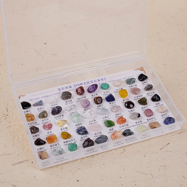 50 unids/caja de especímenes minerales, decoración de piedra de cristal Irregular para enseñanza de geografía