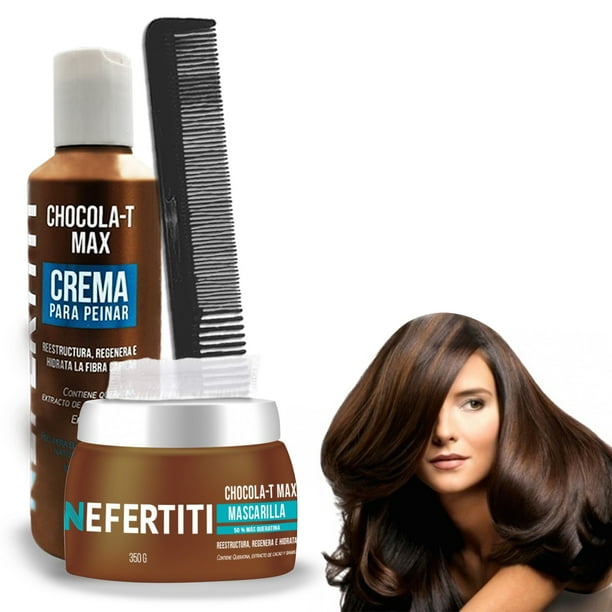 Kit Mascarilla y Crema para Peinar Chocolate Nefertiti con Keratina y Cacao + Peine Graduado y Gorro de Baño Alfamar Cabello Seco o Dañado Hidratante Nutritivo Control Frizz y Brillo