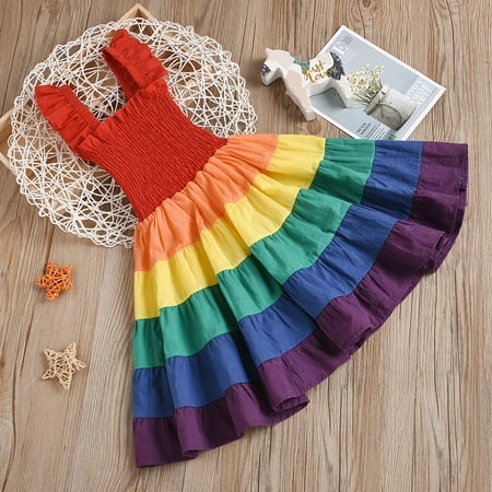 

PEASKJP Princess Dresses for Girls Kids Girls Elegent Flowy Vintage A-Line Tulle Short Sleeve Floral Dress Fit Flare Casual Dresses for Girls Multicolor 3-4 Years