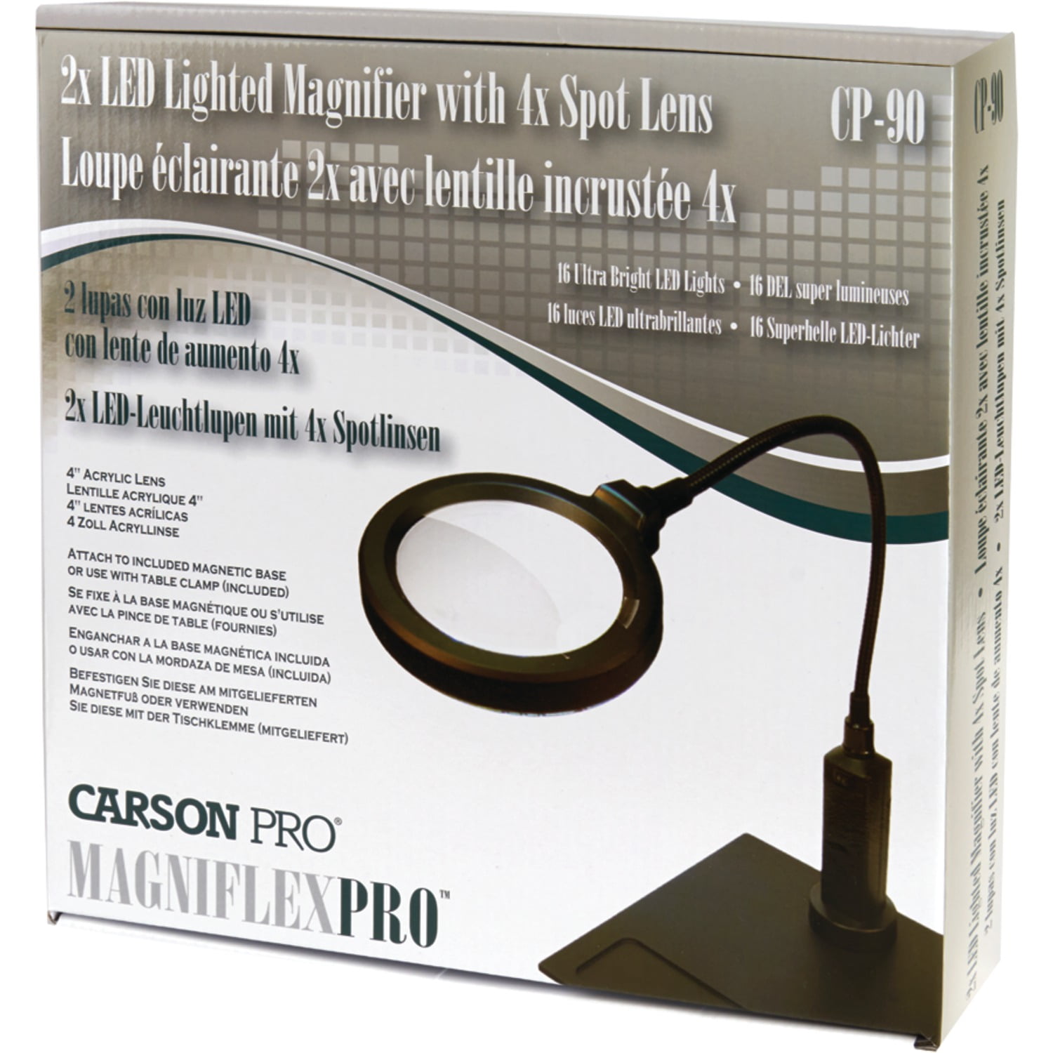 Carson MagniFlex Pro™ Magnifier, 2x Power Magnifying Glass with Light & Gooseneck & Magnetic Base (CP-90)