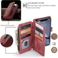 thumbnail image 4 of Wallet Case for iPhone XR, Premium Handmade PU Leather Phone Case Card Slots Magnetic Closure Zipper Pocket Kickstand Flip Case with Hand Strap - Vintage Red, 4 of 14