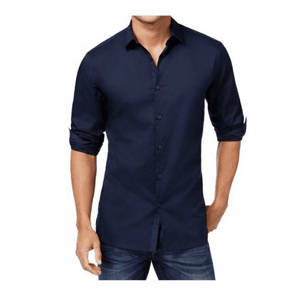 $55 Alfani Men's Long Sleeve Performance Regular Fit,Navy, 16-16.5