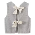 thumbnail image 6 of Women Knitted Vest Women's Knitted Vest Round Neck Sleeveless Crop Tank Bow Tie Decor Hollow Back Solid Color Short Sweater Vest Sleeveless Knit Top, 6 of 8