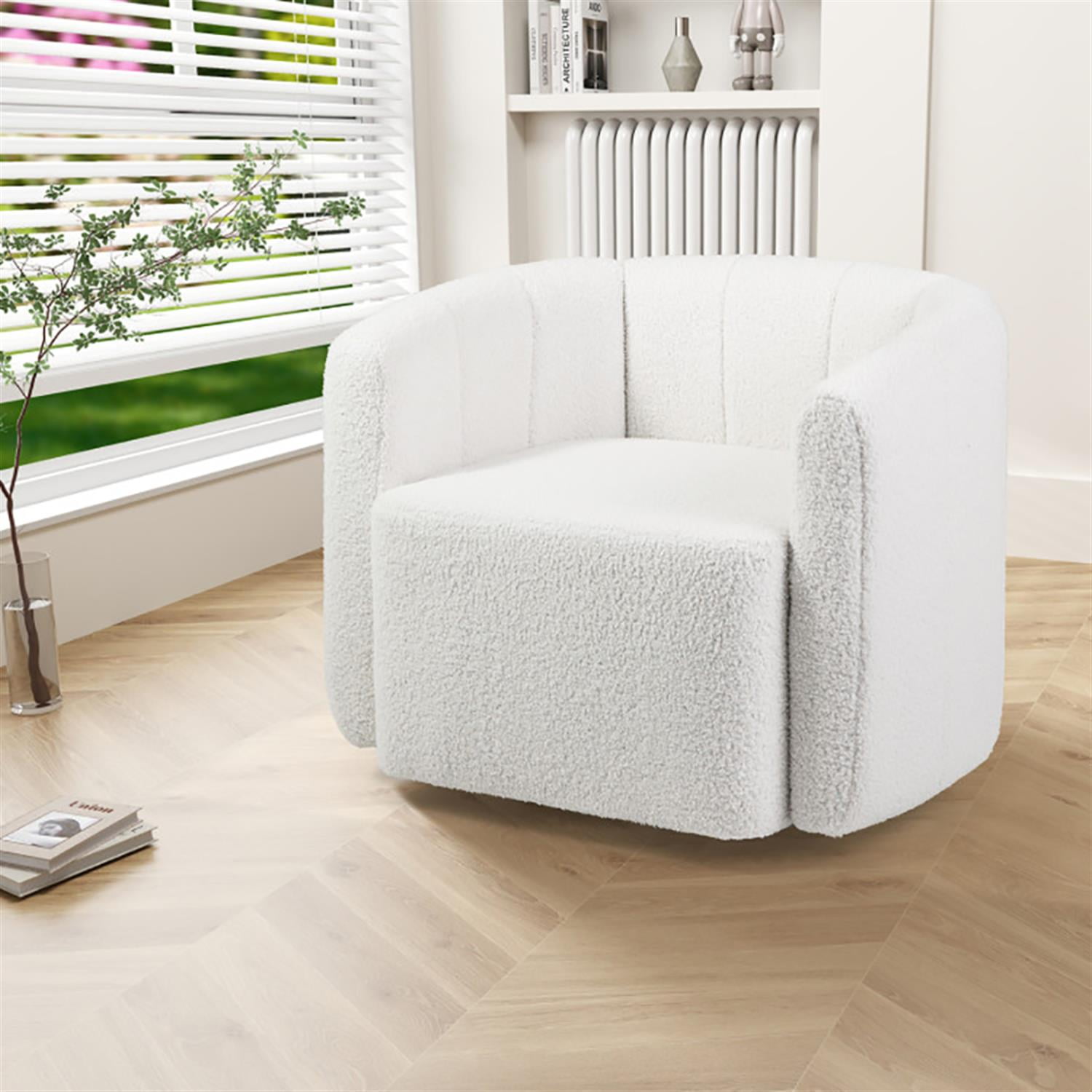 Demi Bonn Sherpa Accent Chair, Elegant Armchair with Curved Backrest and Armrests, Suitable for Living Room Bedroom Reception Room Office, White