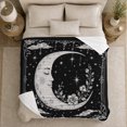 thumbnail image 5 of Black white crescent moon face Flannel Blanket for bedroom study living room reading nook Home Decor magic celestial cloud floral border art Gift for moon lovers, 5 of 9
