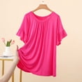 thumbnail image 2 of YUGYXL Womens T Shirts Ruffle Short Sleeve Crew Neck Loose Casual Summer Tops Pleated Front Comfy Soft Summer Clothing Hot Pink Tops XL, 2 of 5