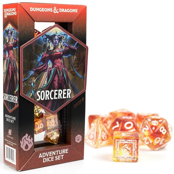 Dungeons & Dragons: D&D Adventure Dice: Sorcerer - Orange - 16pc RPG Set, Class Symbols, Roleplaying Game Accessory, Sirius Dice, Officially Licensed