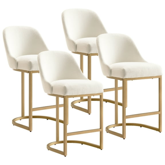 Leick Home Barrelback Counter Stool with White Seat and Gold Metal Base, Set of 4