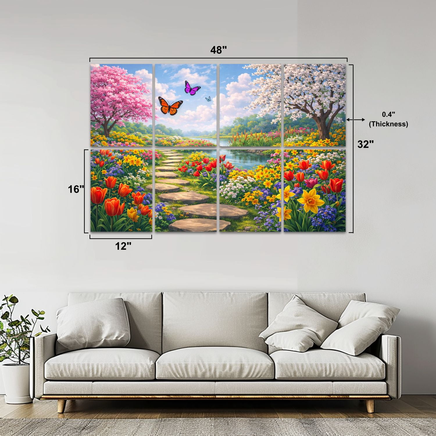 8 Pack Art Acoustic Panels Sound Absorbing Vibrant Spring Colorful Tulips Daffodils Decorative Soundproof Wall Panels Self Adhesive for Nursery Game Room Bedroom 48"x32"