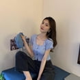 thumbnail image 4 of AYFFDIYI Lace Square Neck Short Sleeve Thin Knit Top, 4 of 8