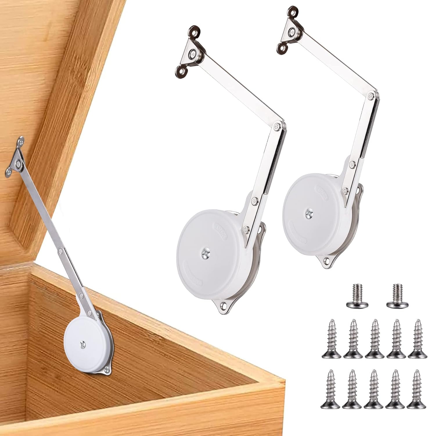 ABCISI 1 Pack | Toys Box Hinges Soft Close Lid Support Chest Hinges for Wooden Toy Box, Cedar, Storage Trunk & Benches, Made of Zinc Alloy, Safety & Heavy Duty, White