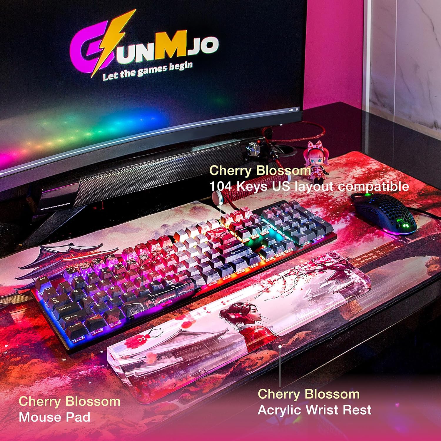 Cherry Blossom Extended Gaming Mouse Pad, Ultra-Smooth Surface for Pixel-Precise Mouse Control, Durable Anti-Fray Stitching, Non-Slip Rubber Base, for Gamer, Office & Home, Light & Portable