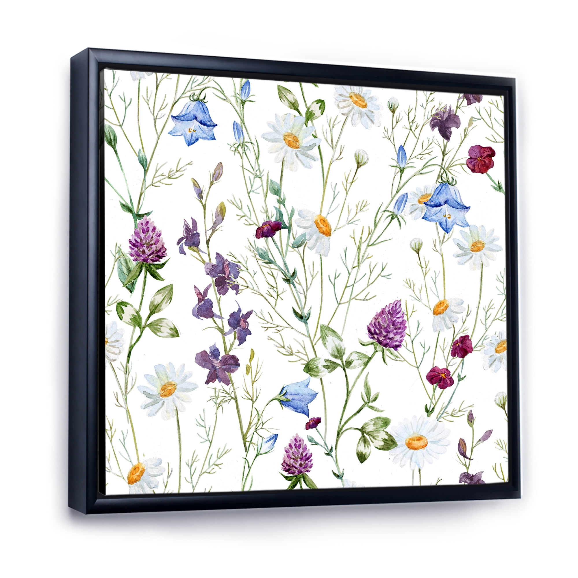 Designart 'Wildflowers Clover Bell and Chamomile I' Traditional Framed Canvas Wall Art Print
