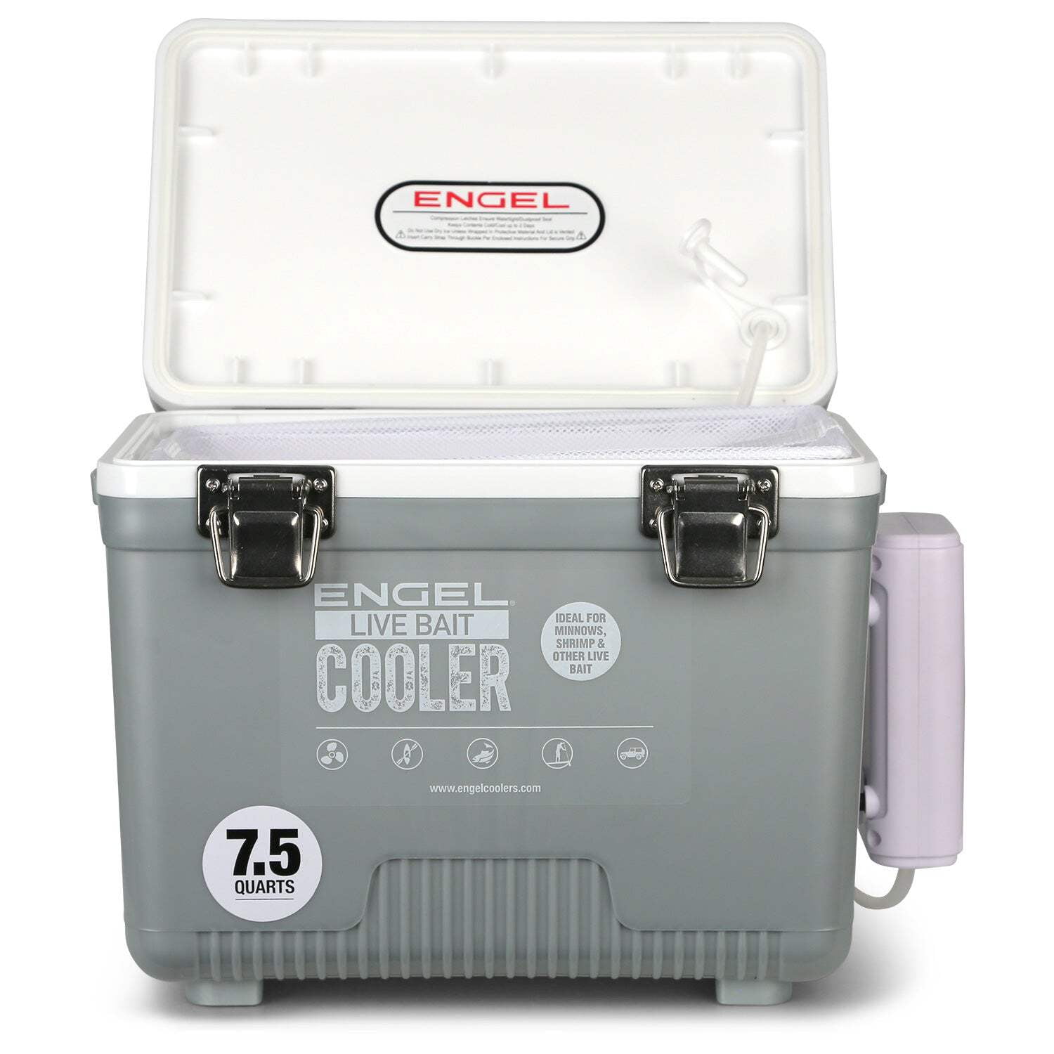 ENGEL 7.5 Qt Live Bait Pro Cooler with Rechargeable Aerator - Silver 7.5 Qt