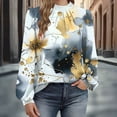thumbnail image 2 of Sexlip Women's Fashion Floral Print Shirts Pleated Crewneck Puff Sleve Shirts Fall Trendy Long Sleeve Tops Yellow XL, 2 of 6