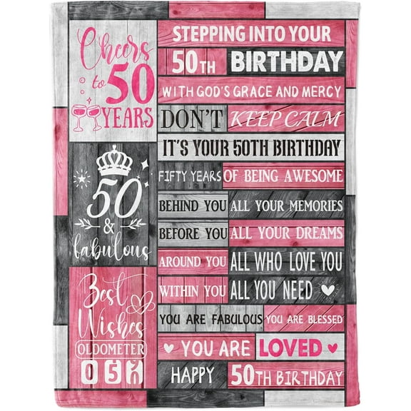 50 Birthday Gifts for Women 50th Birthday Blanket 50th Birthday Decorations Gift Ideas for Her 50 Year Old Gifts for Women Throw Blanket 60 * 50in Happy 50th Birthday Gifts (Pink)
