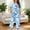 *Light Blue, variant on Women's Floral Print 2 Piece Pajama Set, Short Sleeve Top and Capri Pants Loungewear with Pockets for Summer b-Green,Women's Plus M