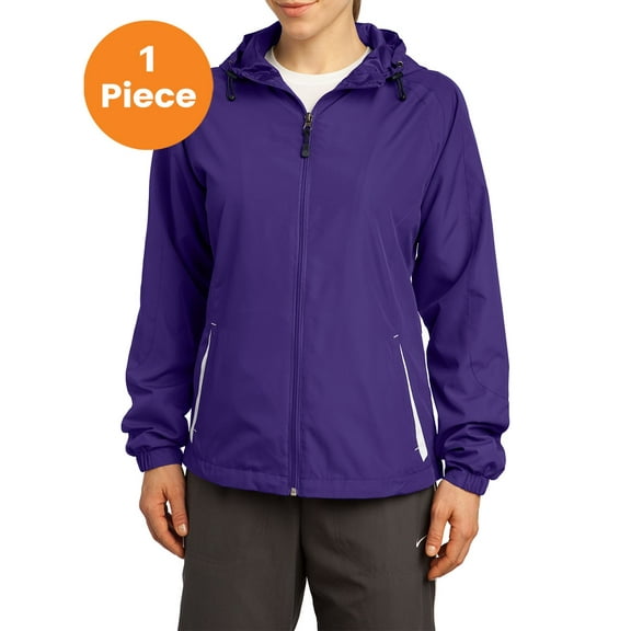 Sport-Tek LST76 Ladies Colorblock Hooded Jacket , Purple/White, XL, Womens Hoodies