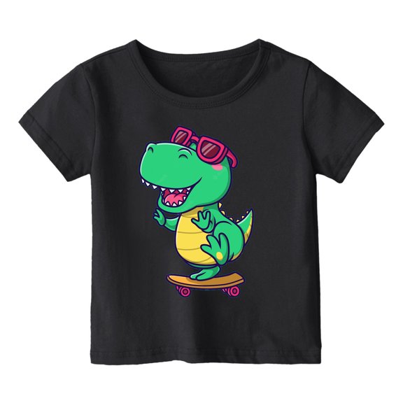 JAJAHO Boys T Shirts Summer Top Cute Cartoon Dinosaur Print Crew Neck Summer Short Sleeve Graphic Tee For Kids 3-13Y