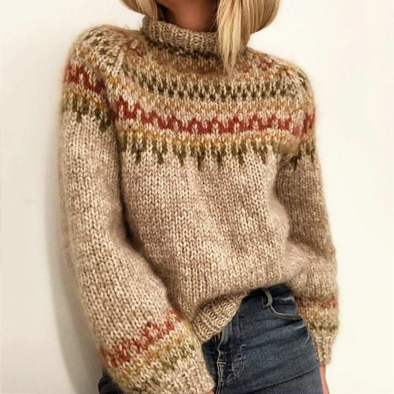 Fair Isle Sweater for Women Crew Neck Stripe Sweater Loose Comfortable Fall Winter Business Casual Outfits Pullover Knit Tops