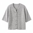 thumbnail image 4 of dazeni Women's Short Sleeve Sweater Lightweight Knit Button Down Cardigan Jackets Summer Casual Open Front Cardigans Clothes Gray, 4 of 5