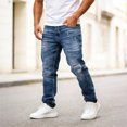 thumbnail image 5 of Fengqque Men's Vintage Distressed Ripped Jeans Straight Leg Denim Pants with Pockets Blue M, 5 of 7