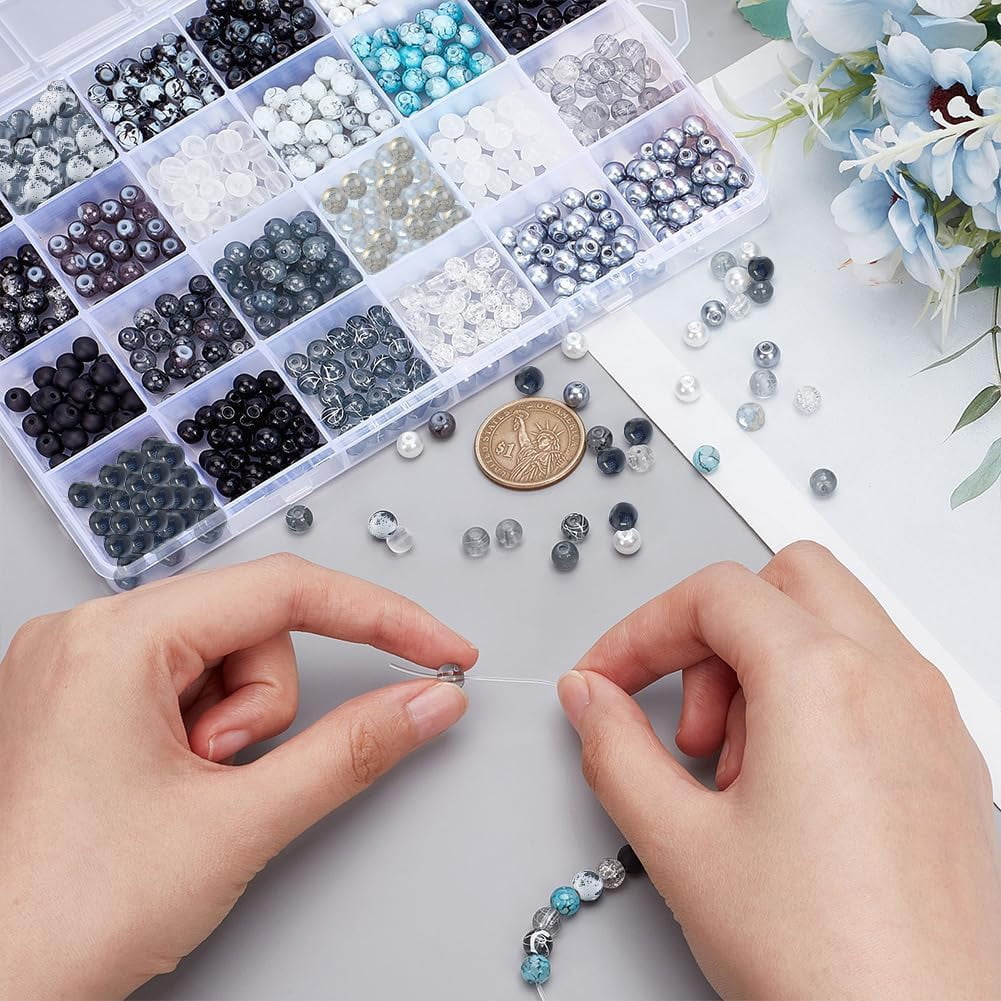 768pcs 6mm Round Glass Beads 24 Style Black White Bracelet Beads Marble Loose Beads Spacers DIY