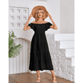 thumbnail image 4 of Flying Sleeves Square Neck Off-Shoulder Ruffle Hem Dress,Summer Backless Maxi Dress,Women's Pleated A Line Dress, 4 of 4