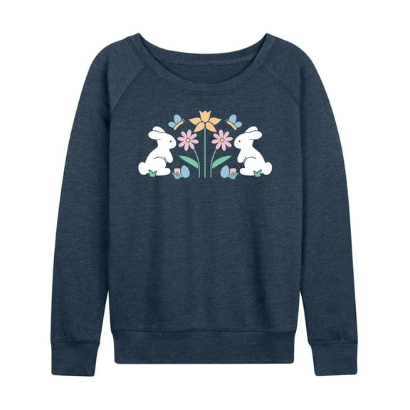 Instant Message - Stencil Bunnies With Flowers - Women's Lightweight French Terry Long Sleeve Shirt