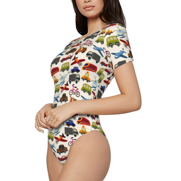 Rateoe Transport Printed Women Rash Guard Short Sleeve,Tummy control Swimsuit Surfing Swimsuit Bathing Suit Short-sleeved Onesie UPF 50