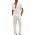 thumbnail image 2 of RICHCOIN Men 2 Piece White Casual Summer Beach Outfit Set Short Sleeve Button Shirt & Loose Pant Size XL, 2 of 7